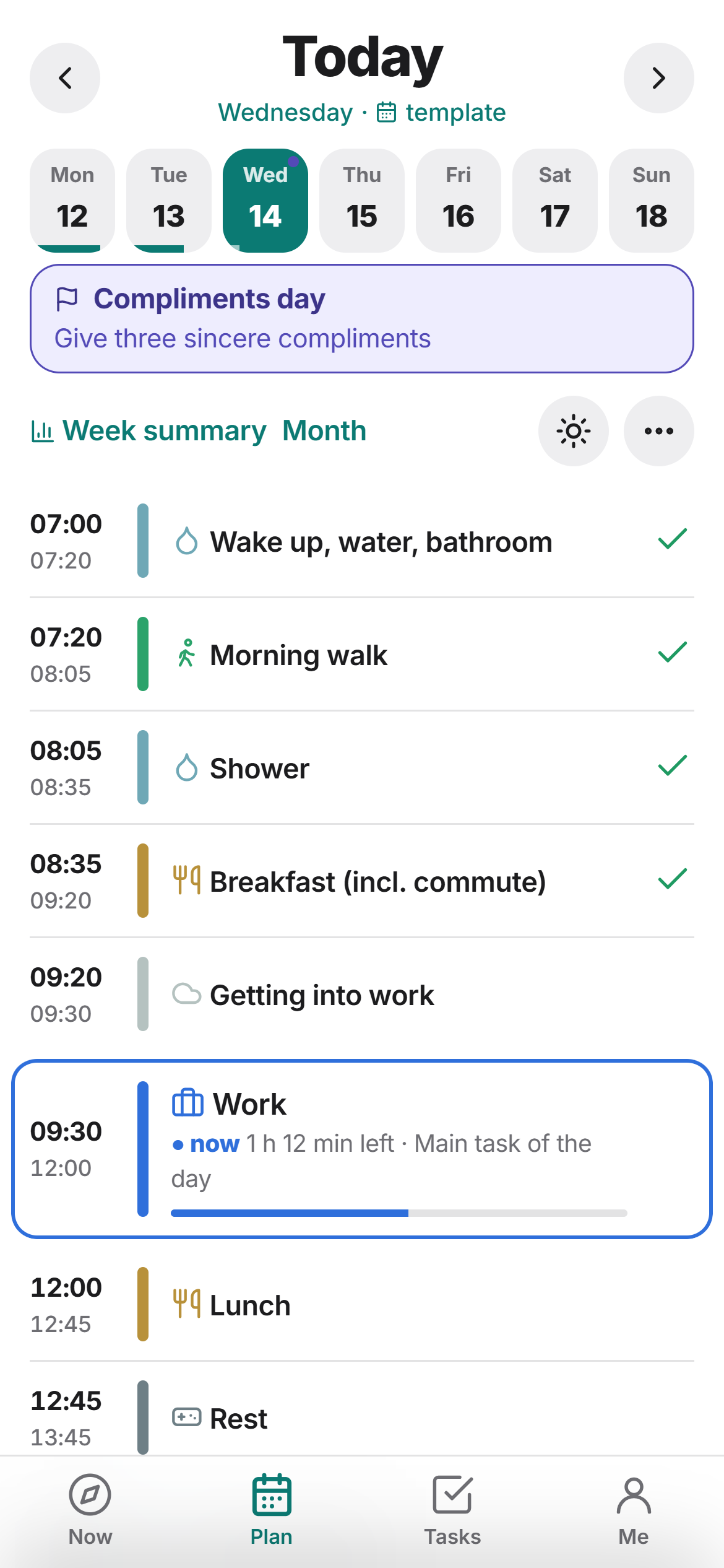 Ritm app screen: Your day and week