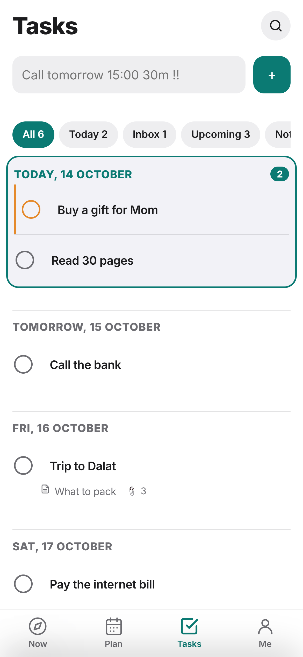 Ritm app screen: Tasks and notes
